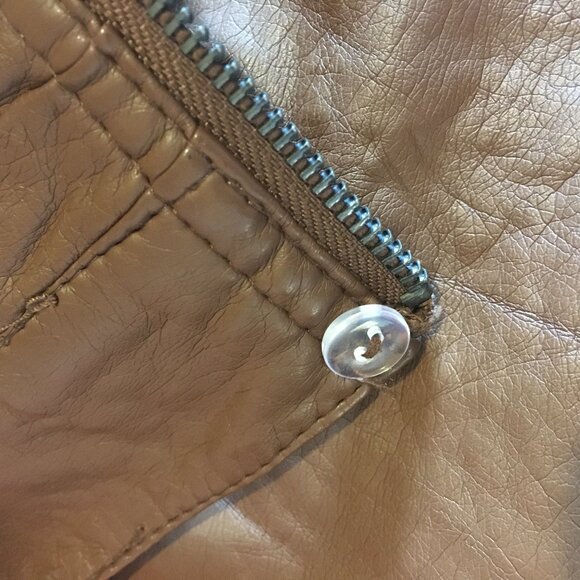 Cognac Vegan Leather Zip Up High Waist Mini Skirt - Picture 6 of 16